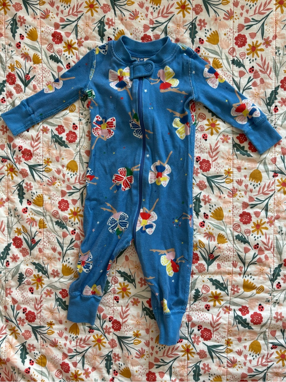 Hanna Andersson Organic Cotton Blue Butterfly Floral Footed One-Piece